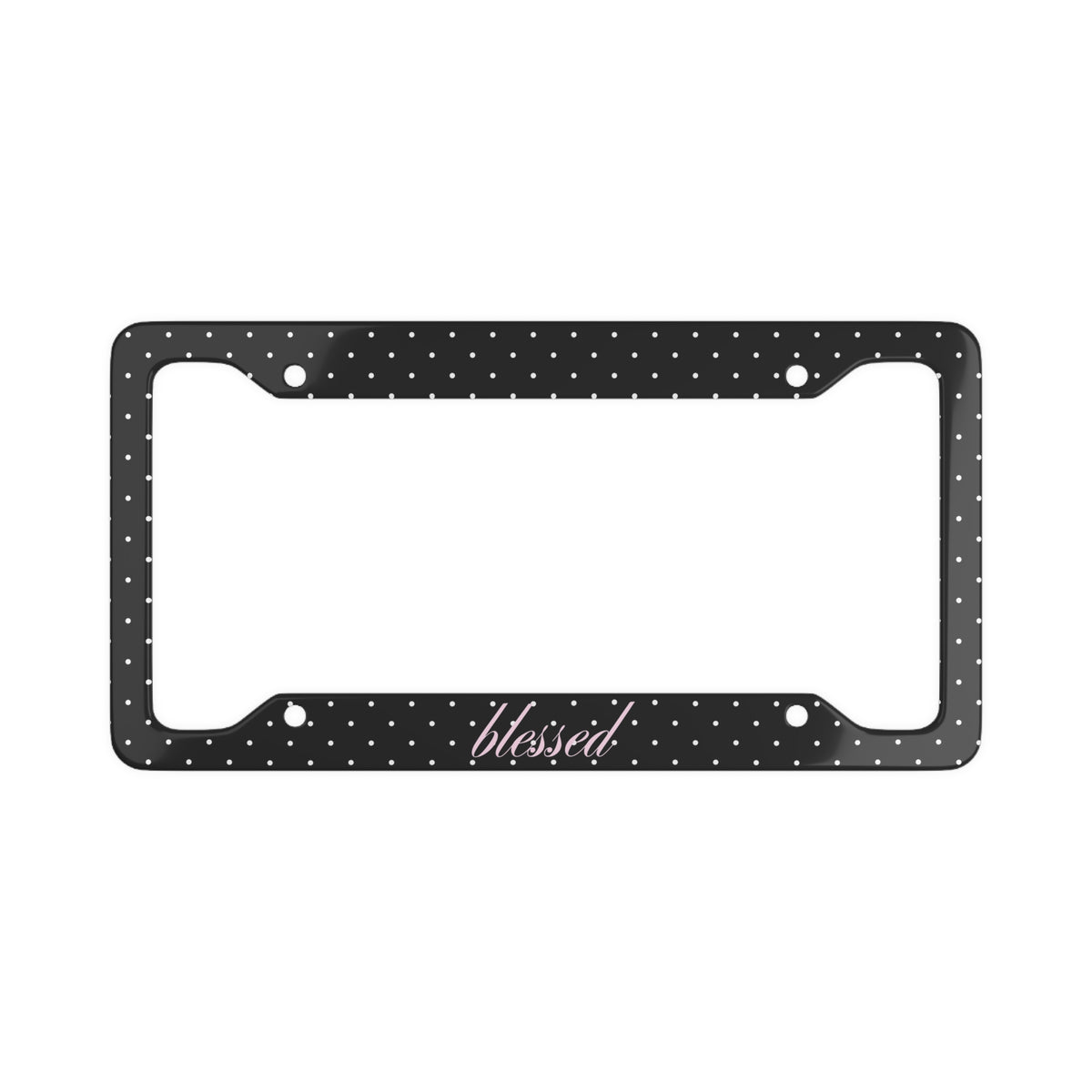 Blessed Script Polka Dot License Plate Frame