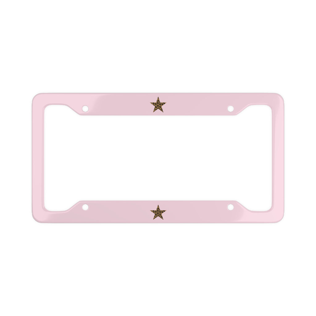 Pink Cheetah Print Star Pink License Plate Frame